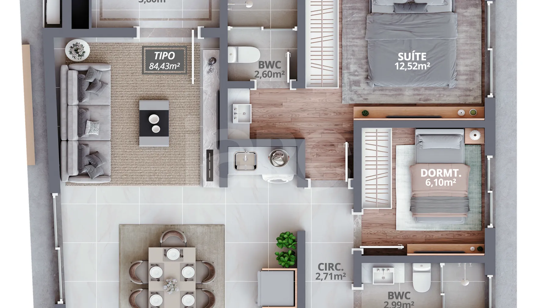 Planta — Apartamento 84,43 m²