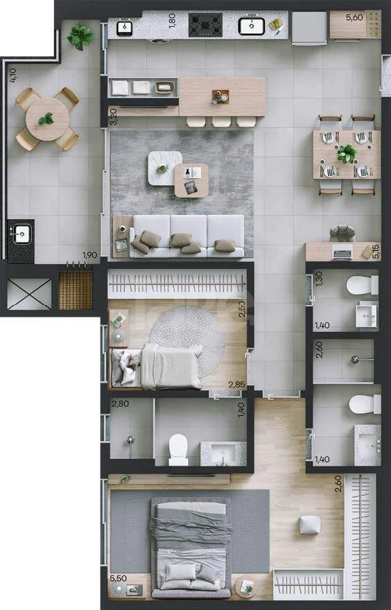 Planta — Apartamento 85,13 m²