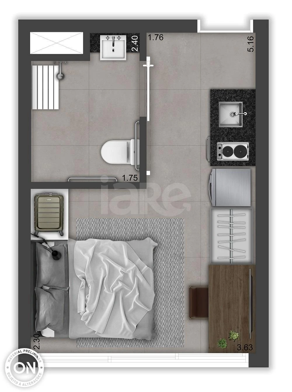 Planta — Studio 21,49 m²