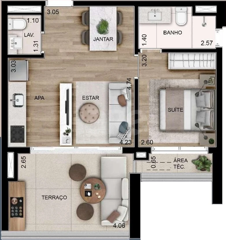 Planta — Apartamento 53,53 m²
