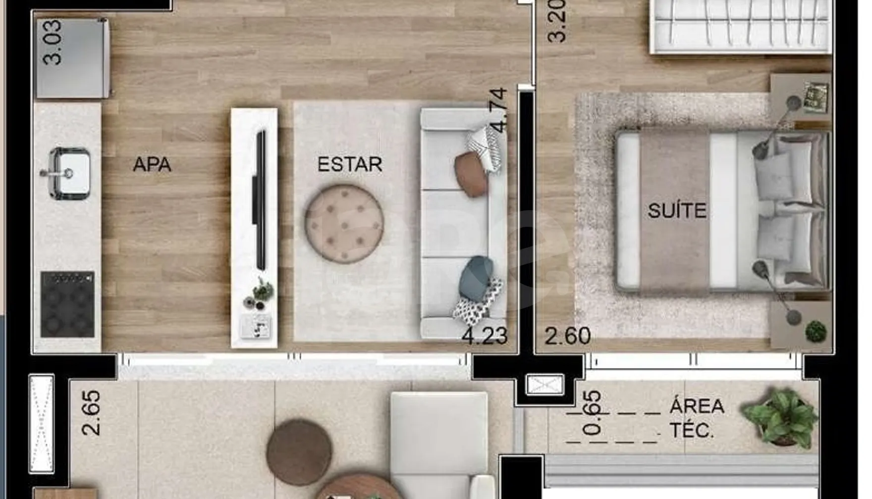 Planta — Apartamento 53,53 m²