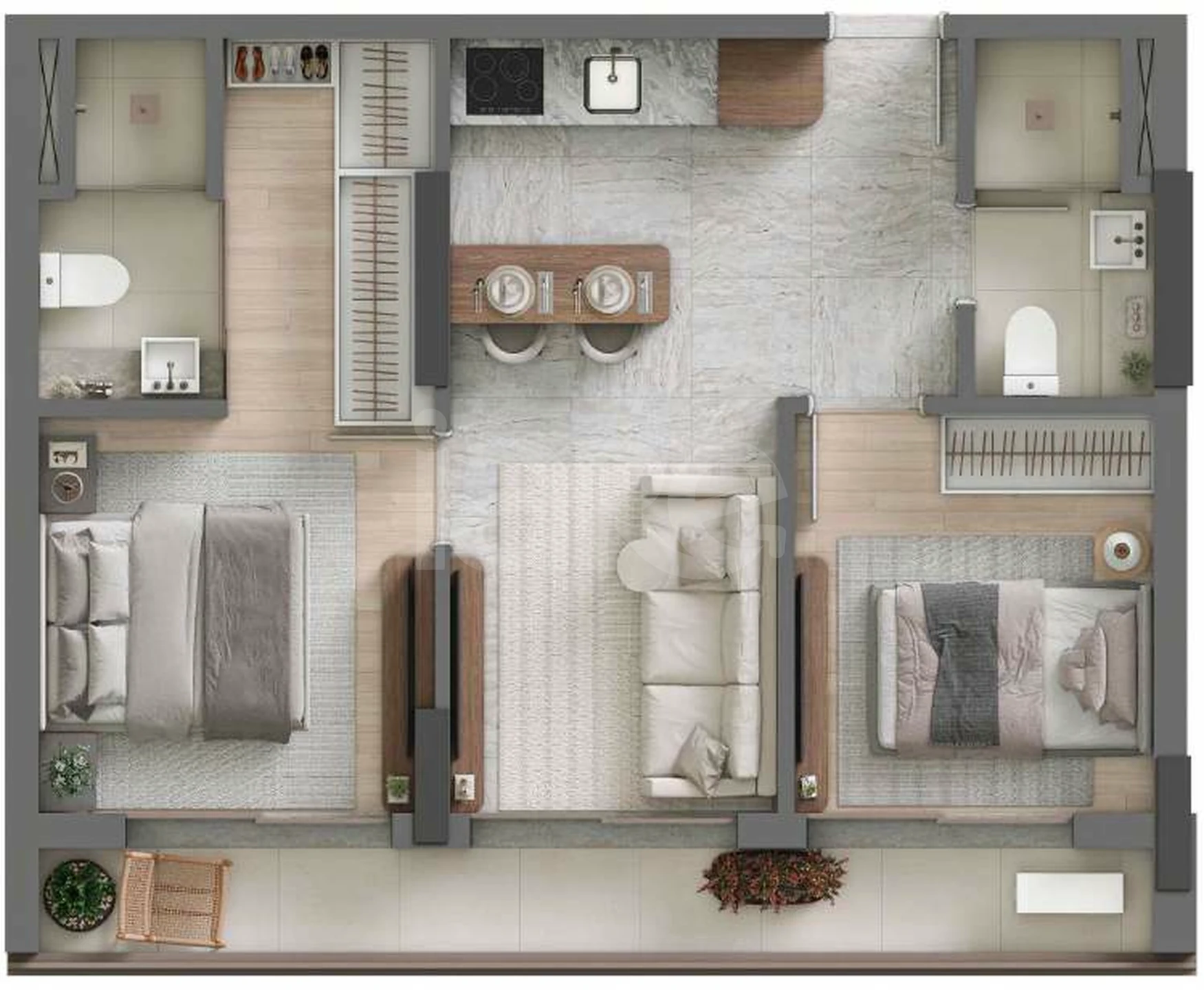Planta — Apartamento 61,77 m² · 1º pavimento