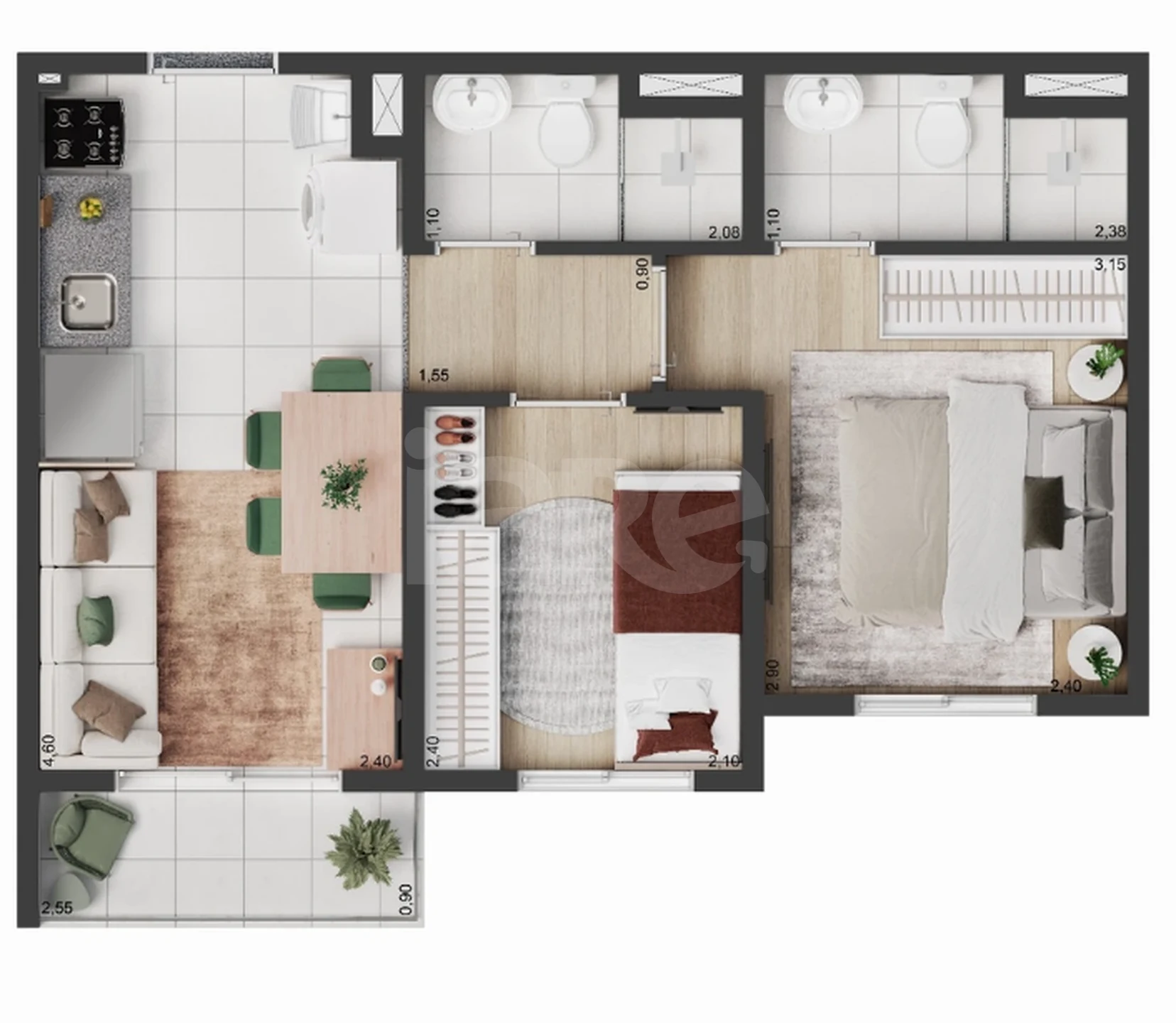 Planta — Apartamento 37,1 m²