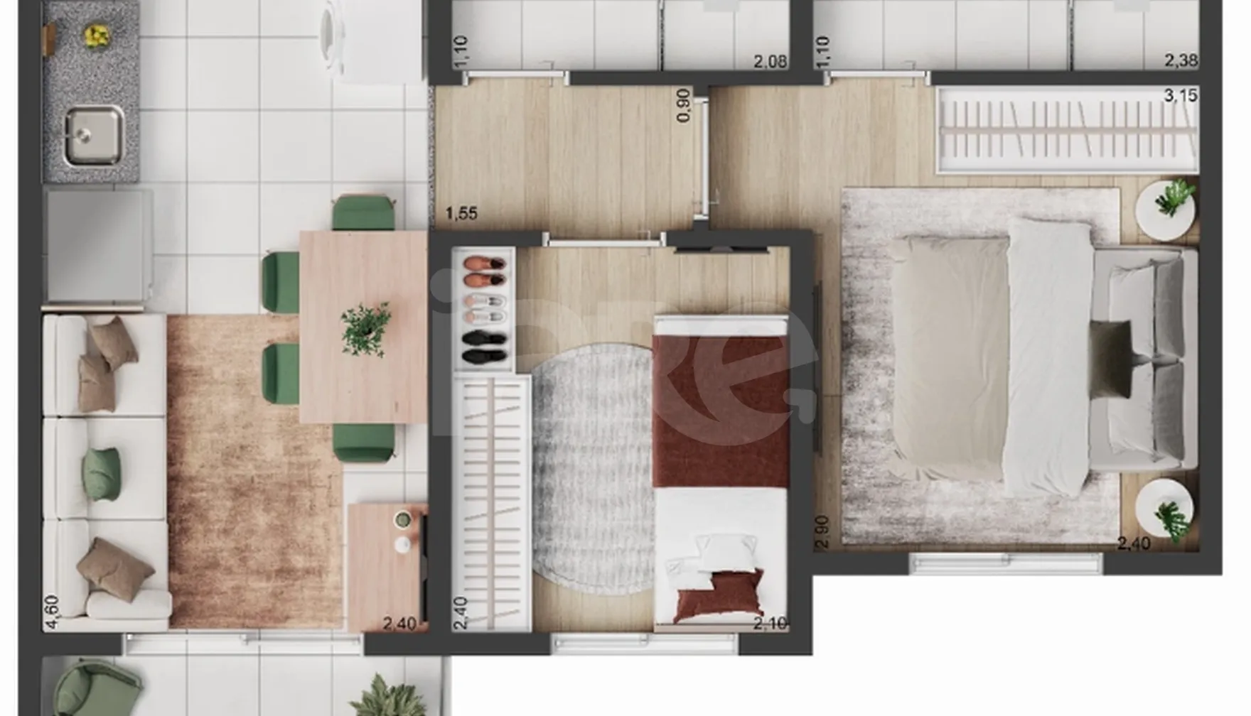 Planta — Apartamento 37,1 m²