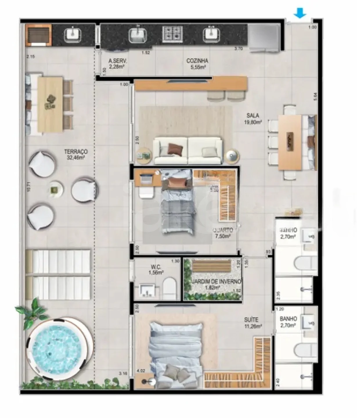 Planta — Cobertura Horizontal 93,87 m²