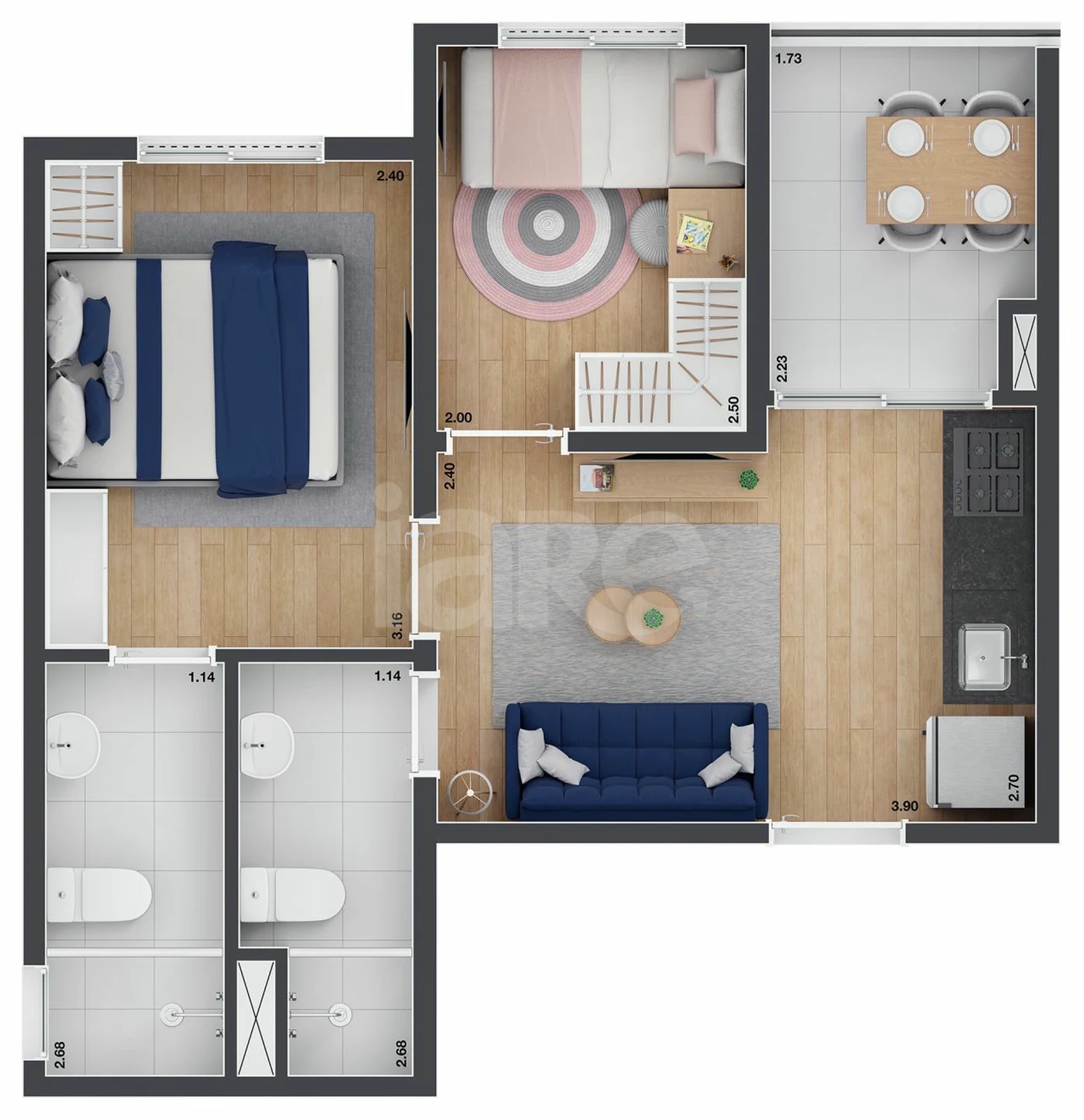 Planta — Planta 03 - 2 dorm 37,72m²