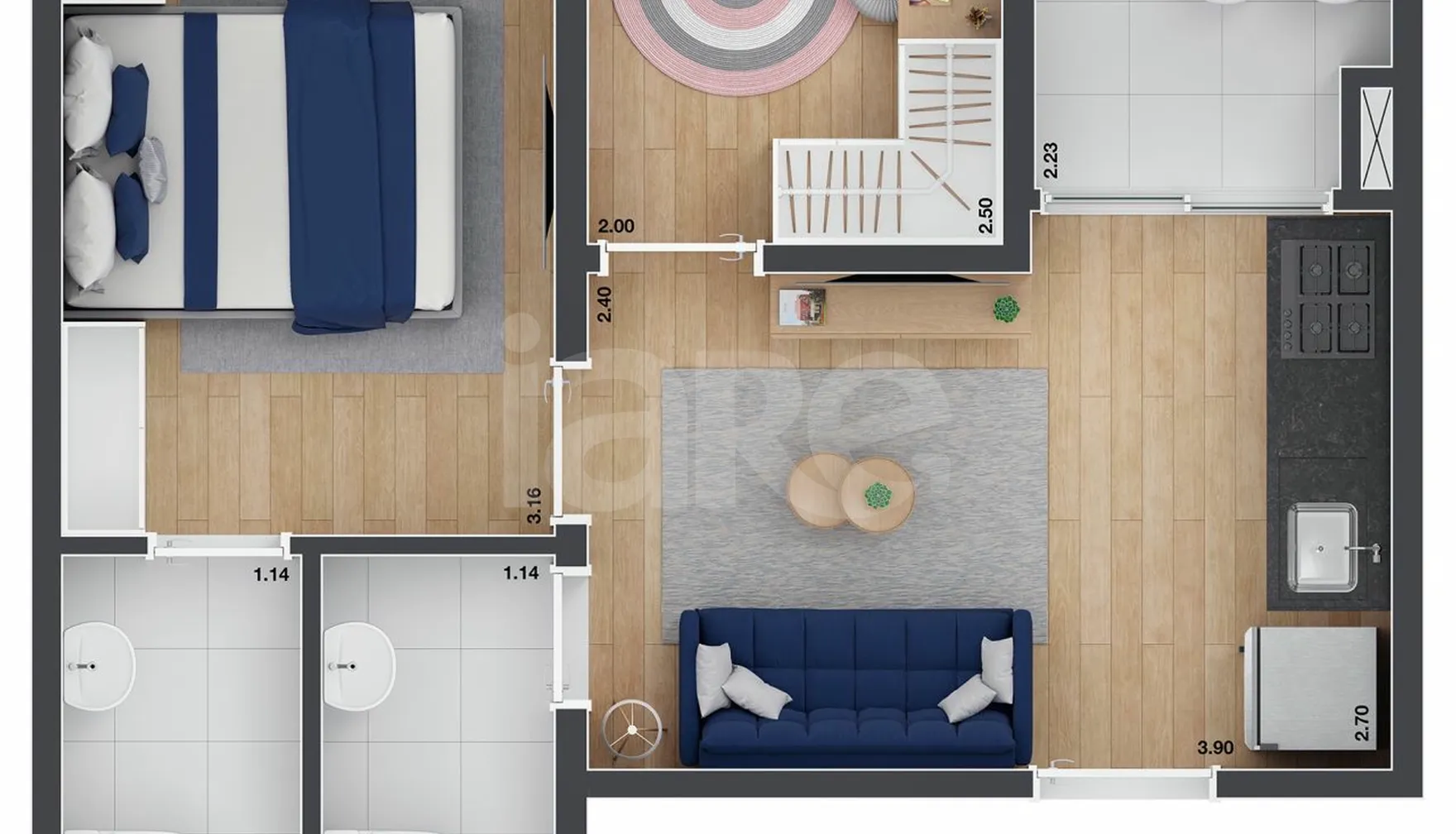 Planta — Planta 03 - 2 dorm 37,72m²