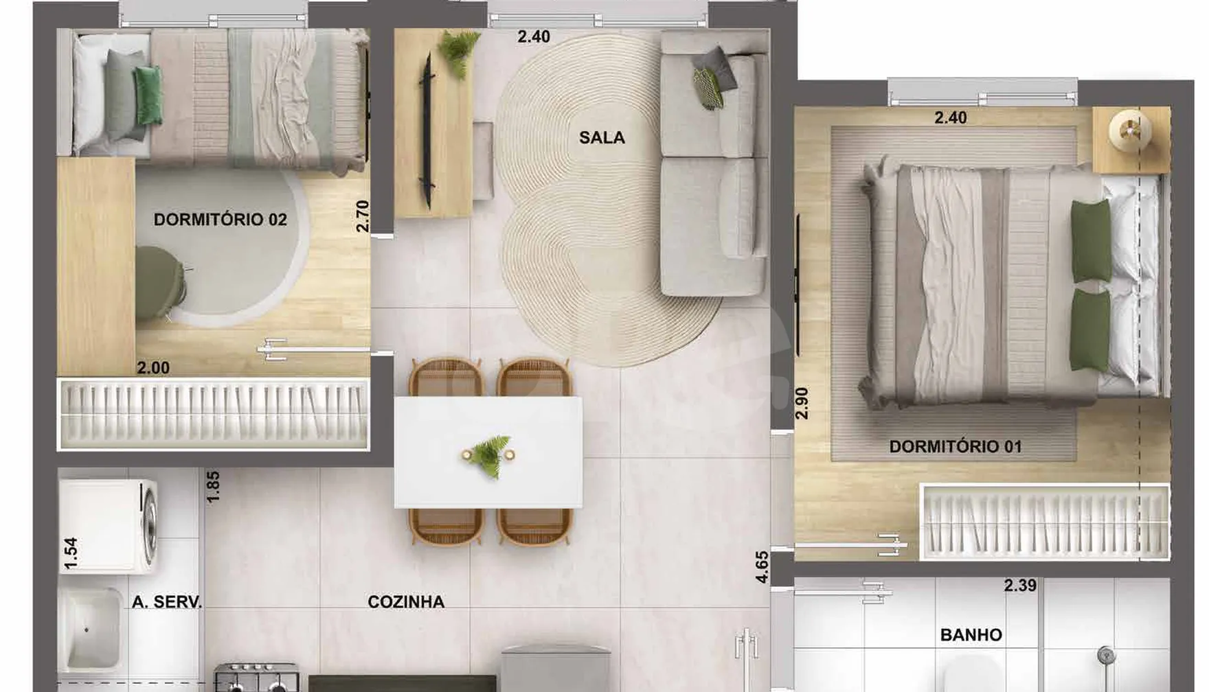 Planta — Apartamento 36,83 m²