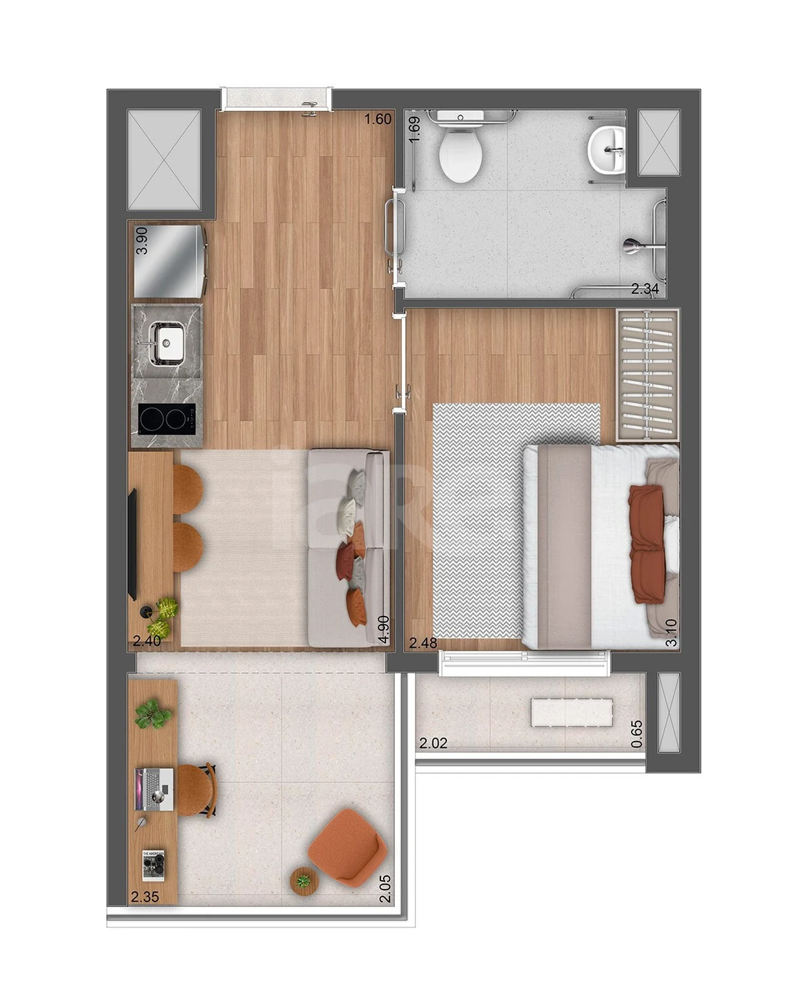 Planta — Apartamento 31,6 m²