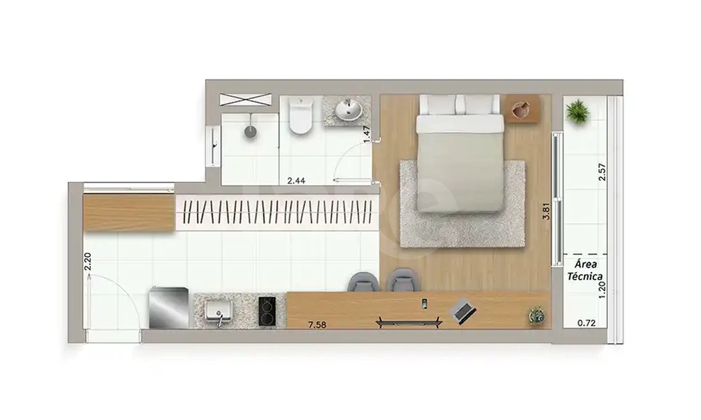 Planta — Studio 33,5 m²