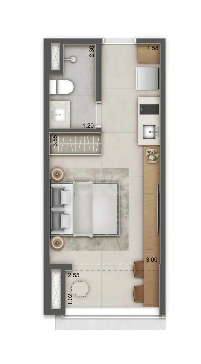 Planta — Studio 23,68 m²