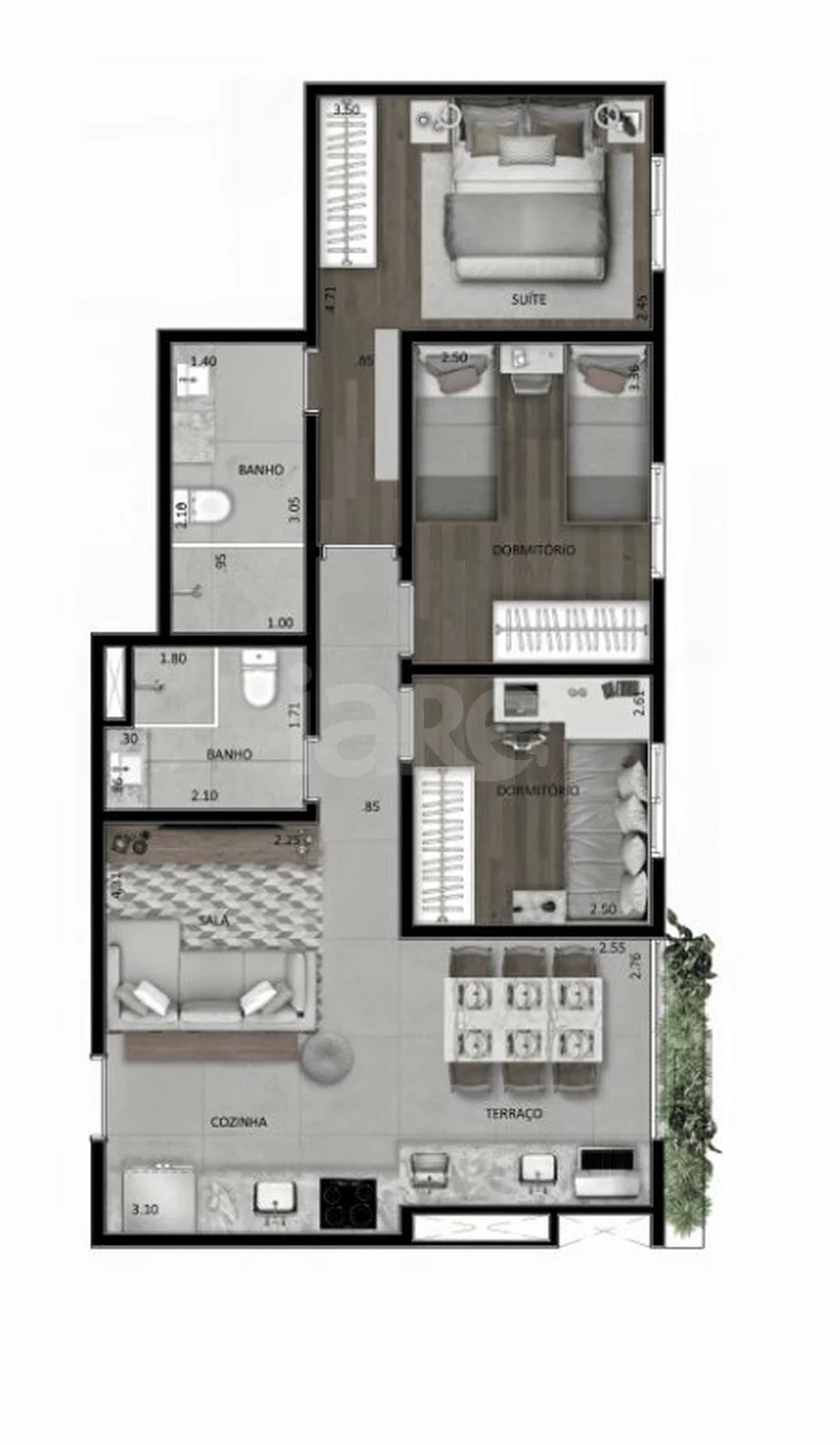 Planta — Apartamento 66 m²