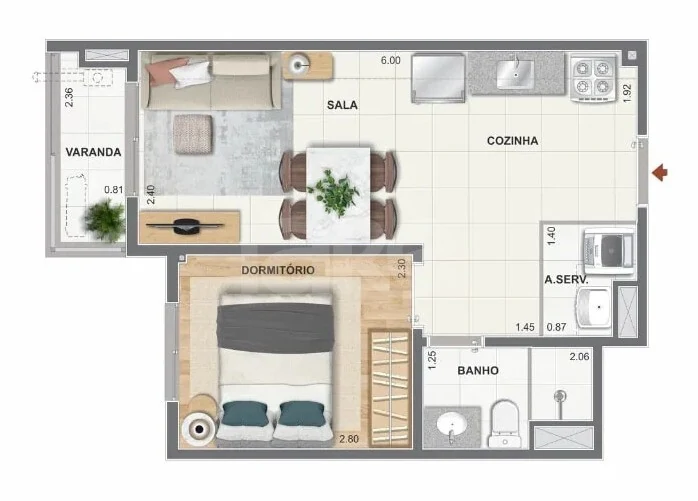 Planta — Apartamento 33,77 m²