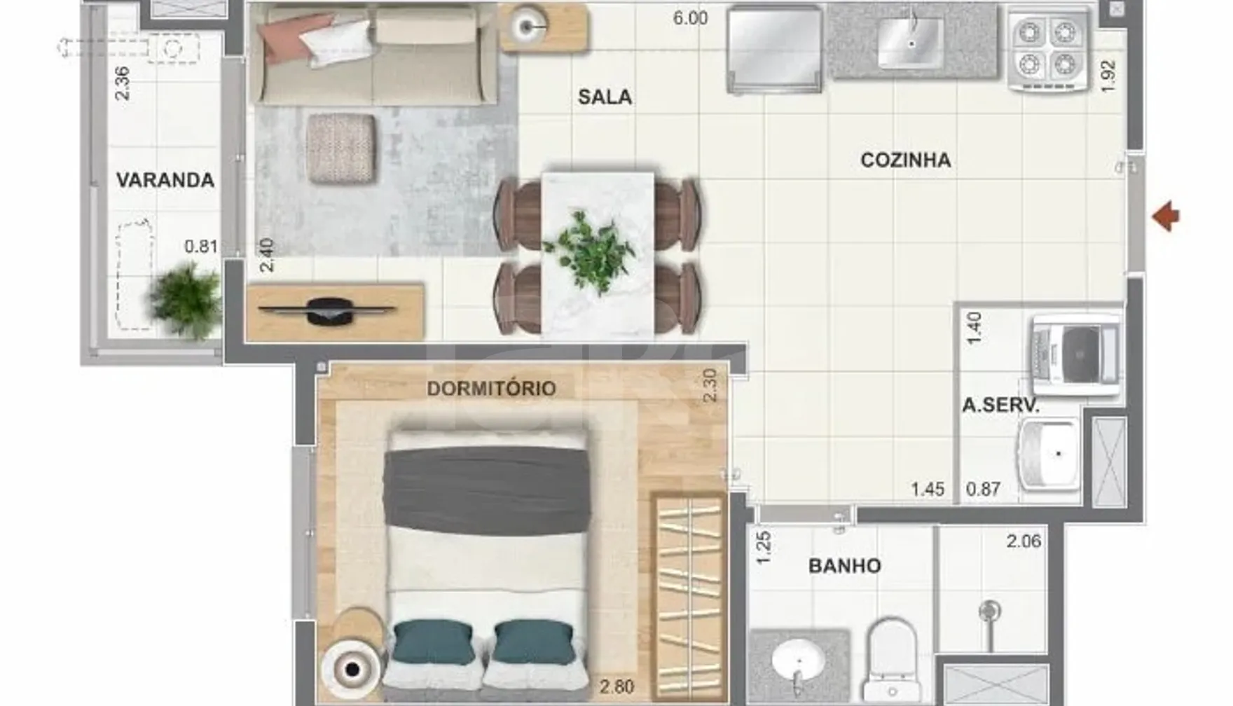 Planta — Apartamento 33,77 m²