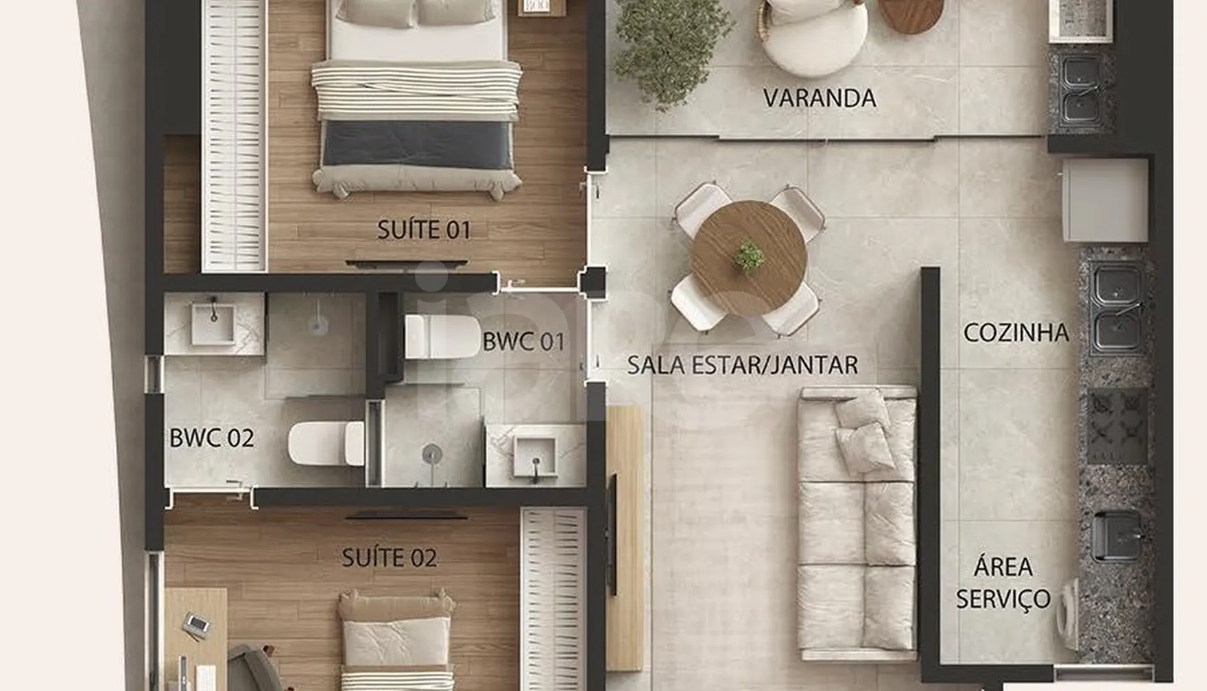 Planta — Apartamento 55,64 m²