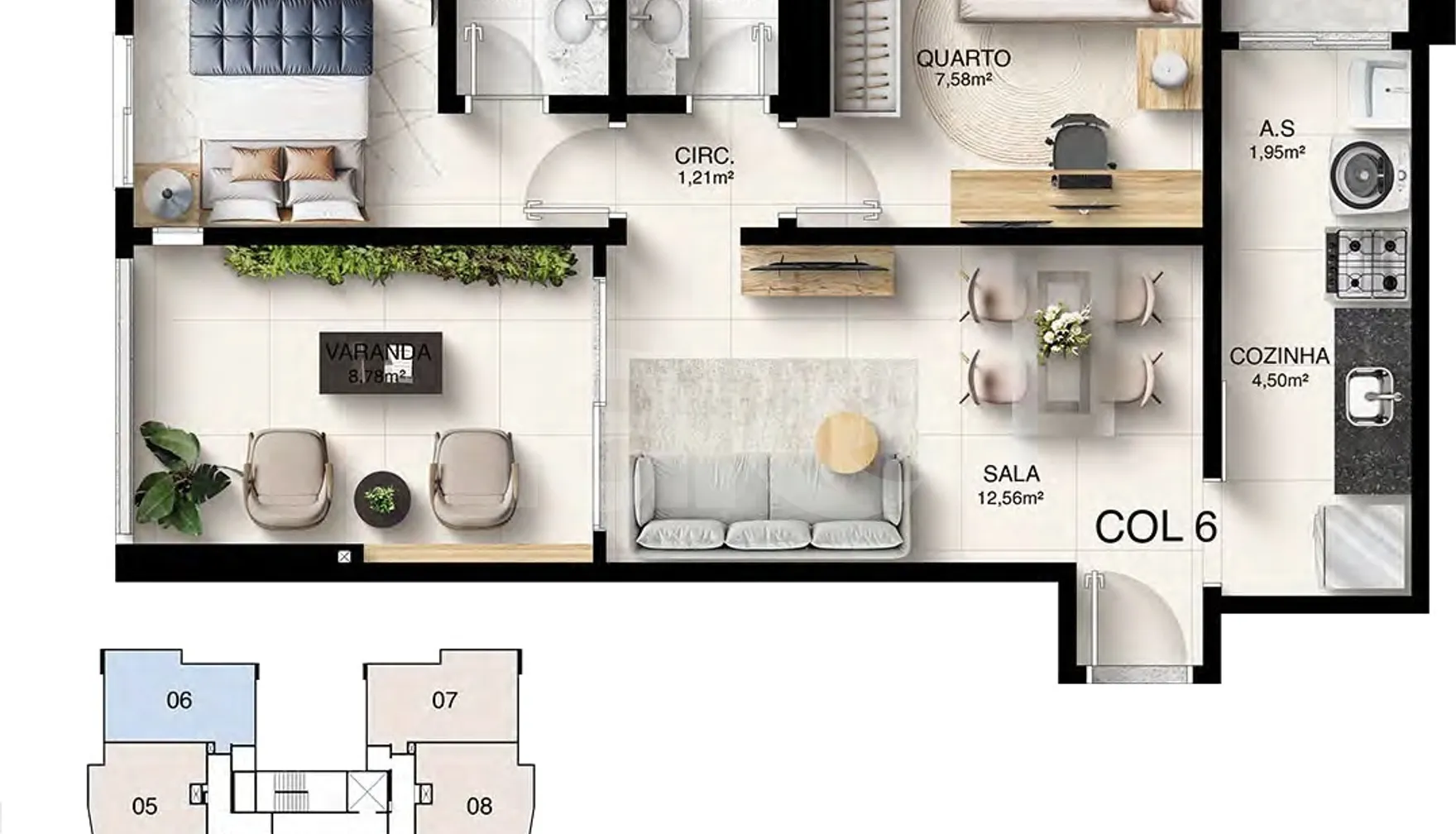Planta — Apartamento 62,28 m²