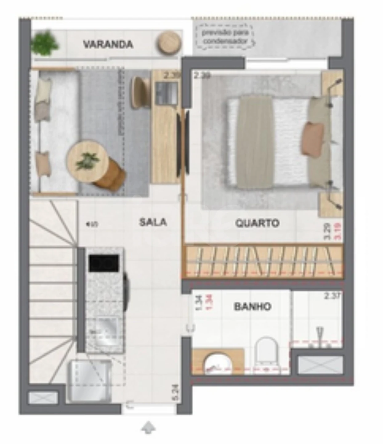 Planta — Cobertura Duplex 55,13 m² · 1º pavimento