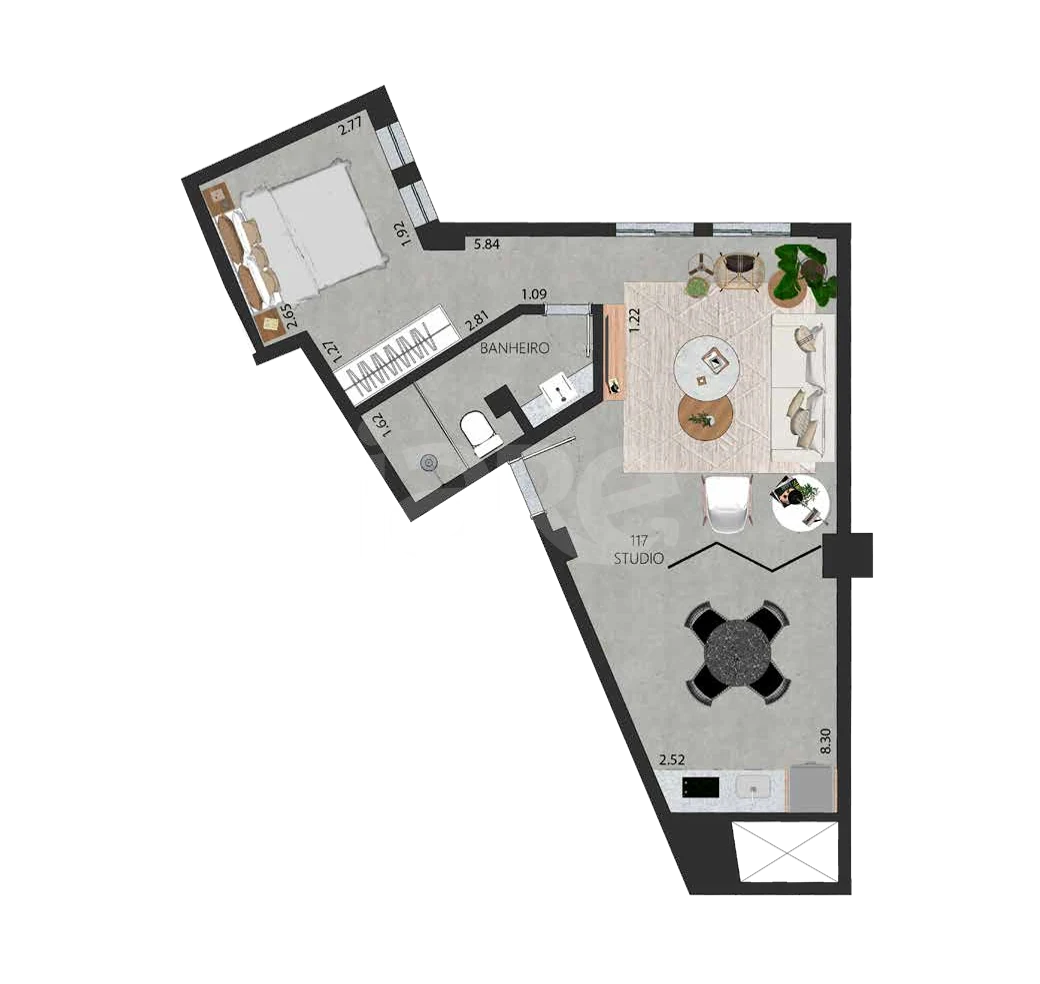 Planta — Studio 52,47 m²
