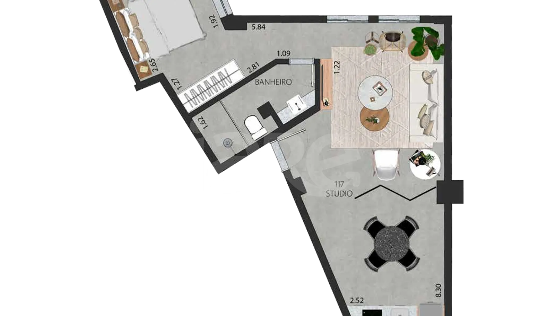 Planta — Studio 52,47 m²