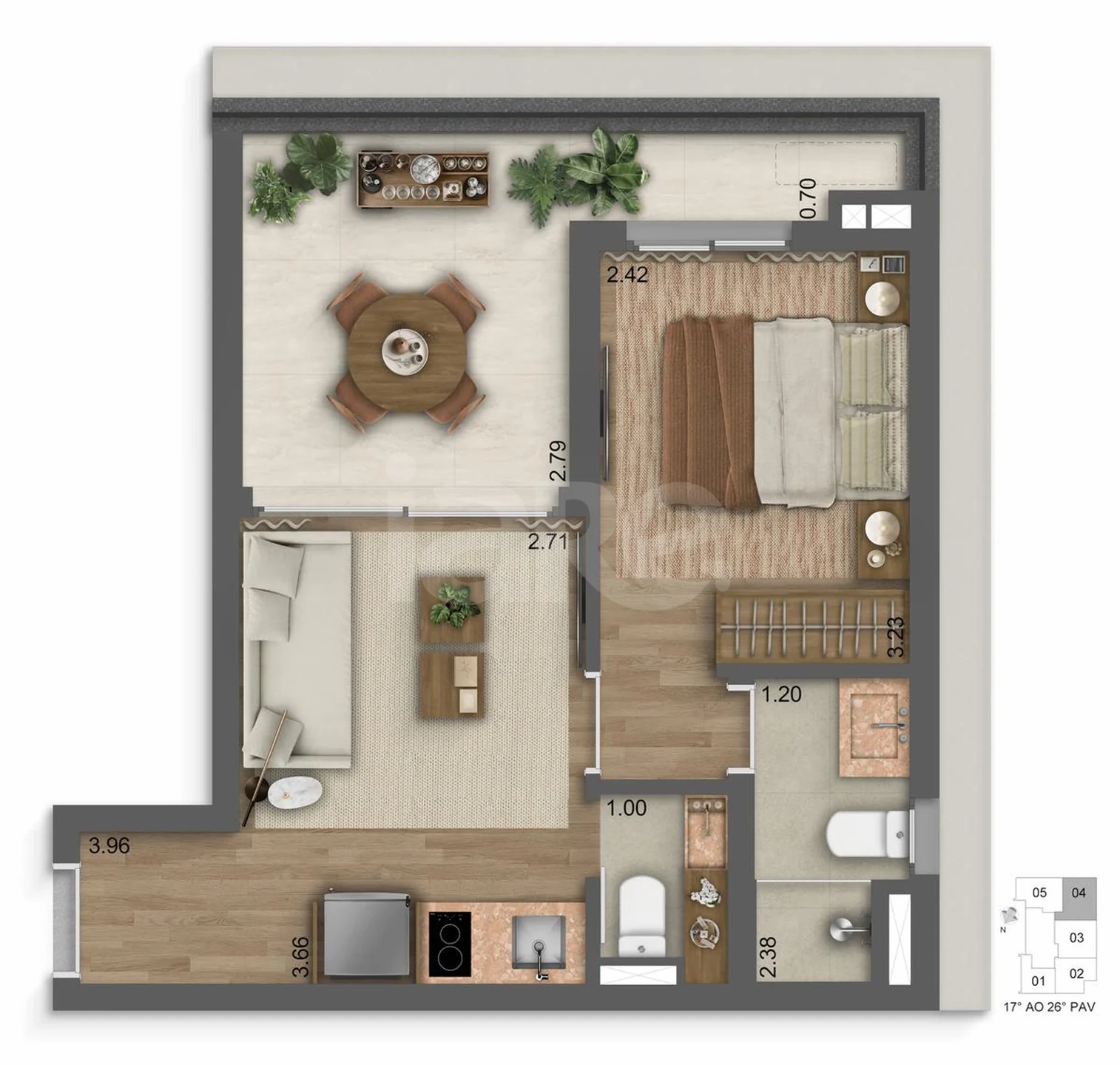 Planta — Apartamento 40,95 m²