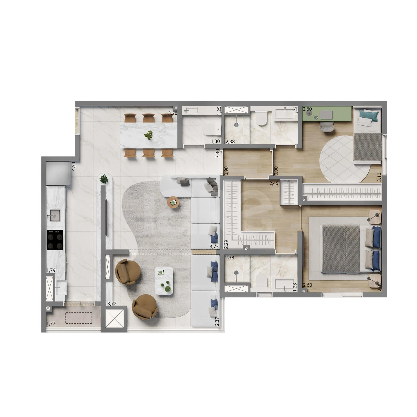 Planta — Apartamento 74,81 m²