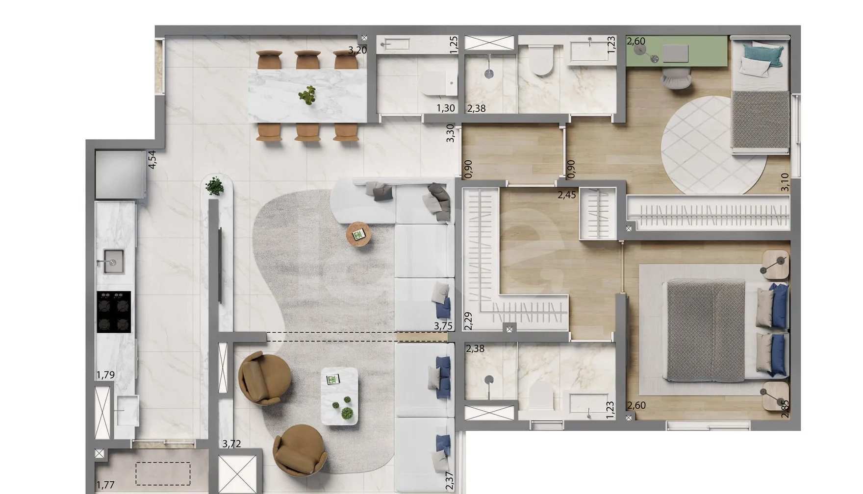 Planta — Apartamento 74,81 m²