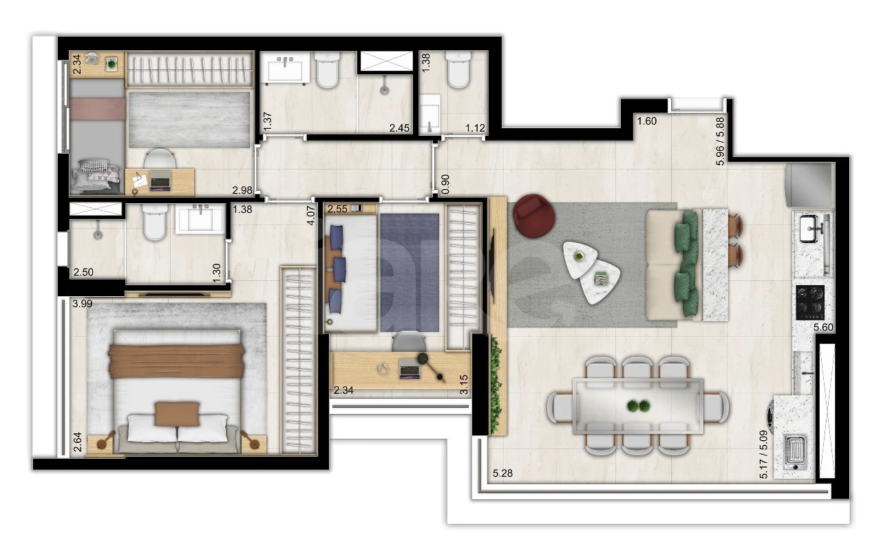 Planta — Apartamento 79,6 m²