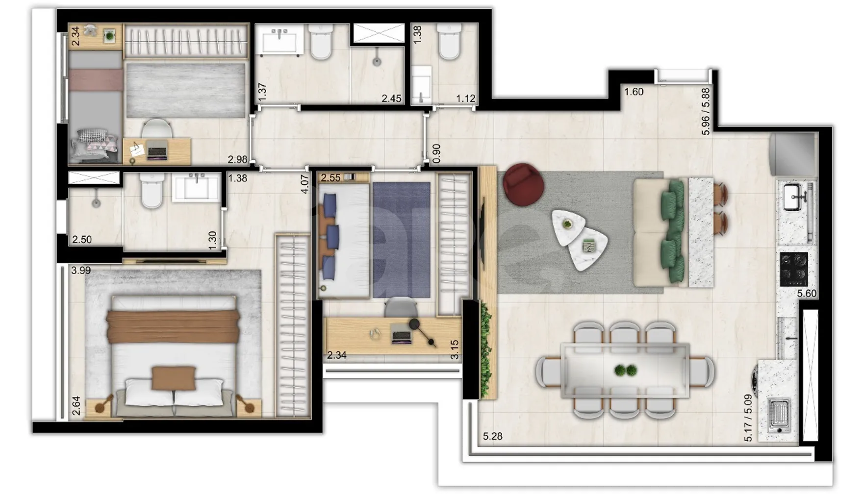 Planta — Apartamento 79,6 m²