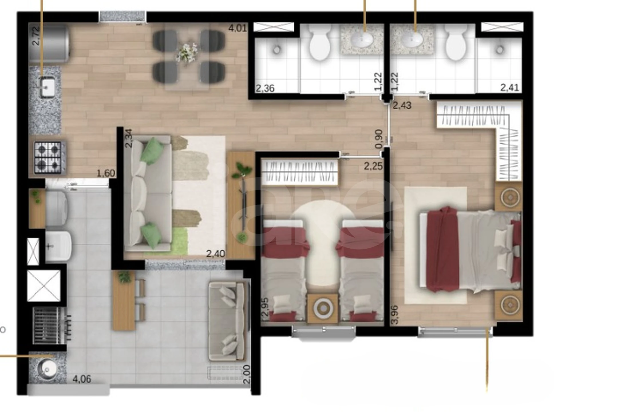 Planta — Apartamento 56,59 m²