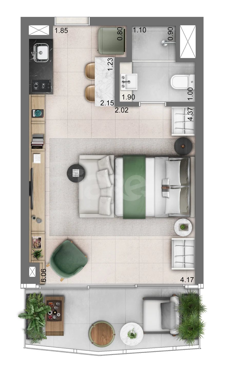 Planta — Studio 35,66 m²