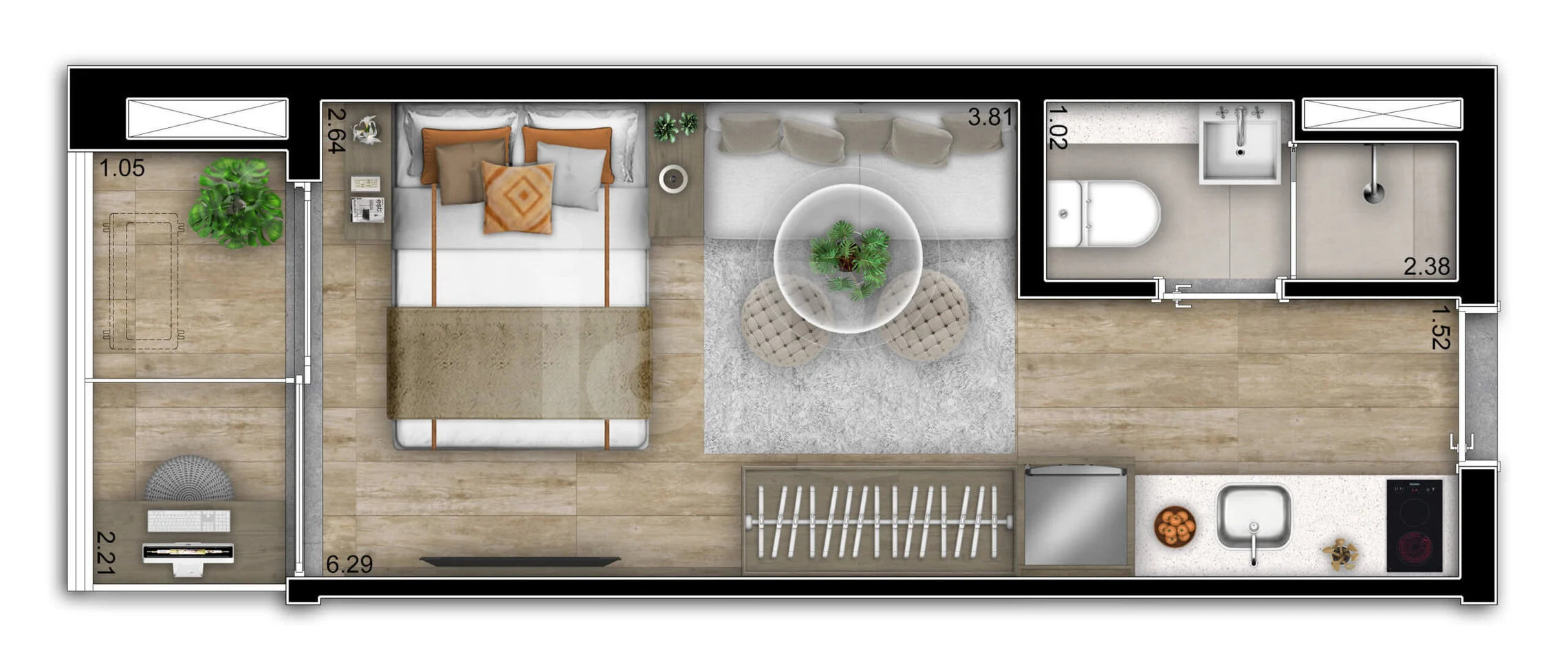 Planta — Planta 01 - 1 dorm 21m² - studio