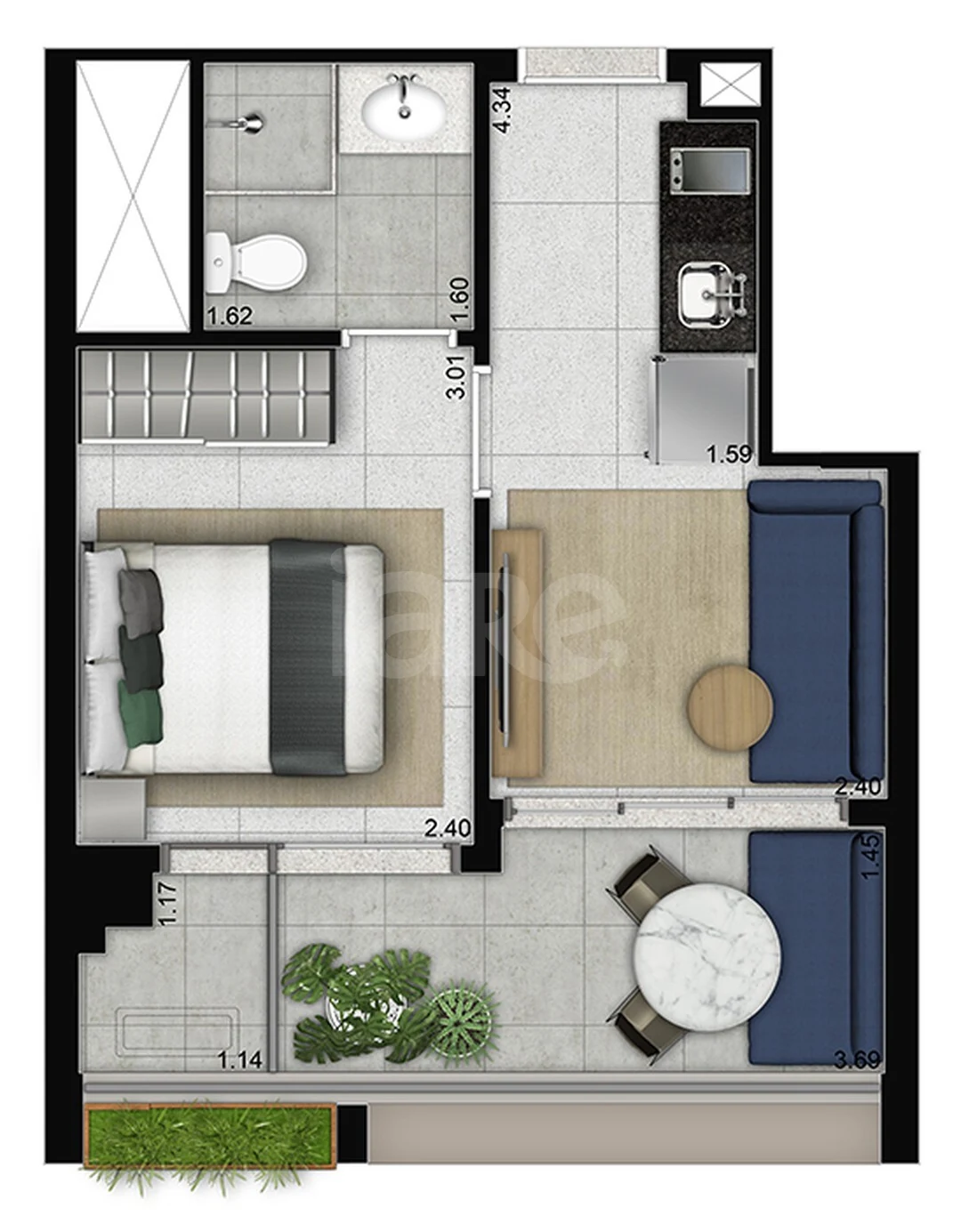 Planta — Studio 23,64 m²