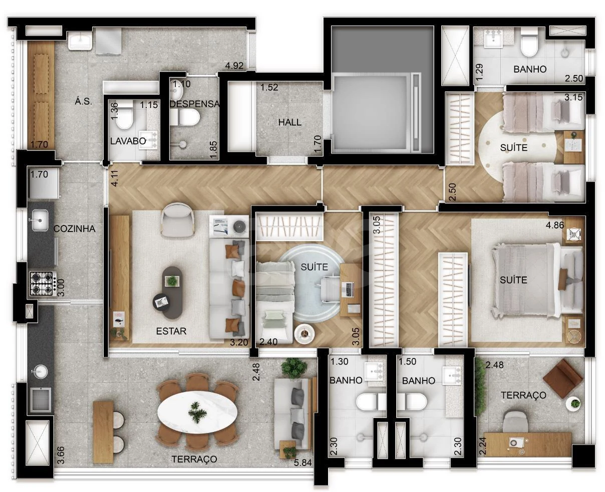 Planta — Apartamento 124,04 m²