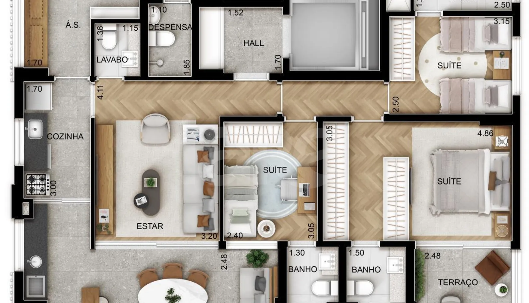 Planta — Apartamento 124,04 m²