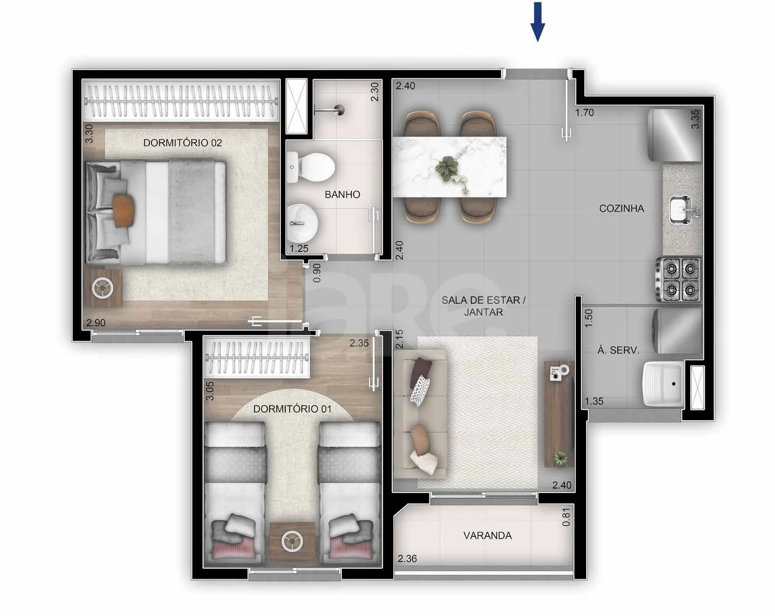 Planta — Apartamento 48 m²