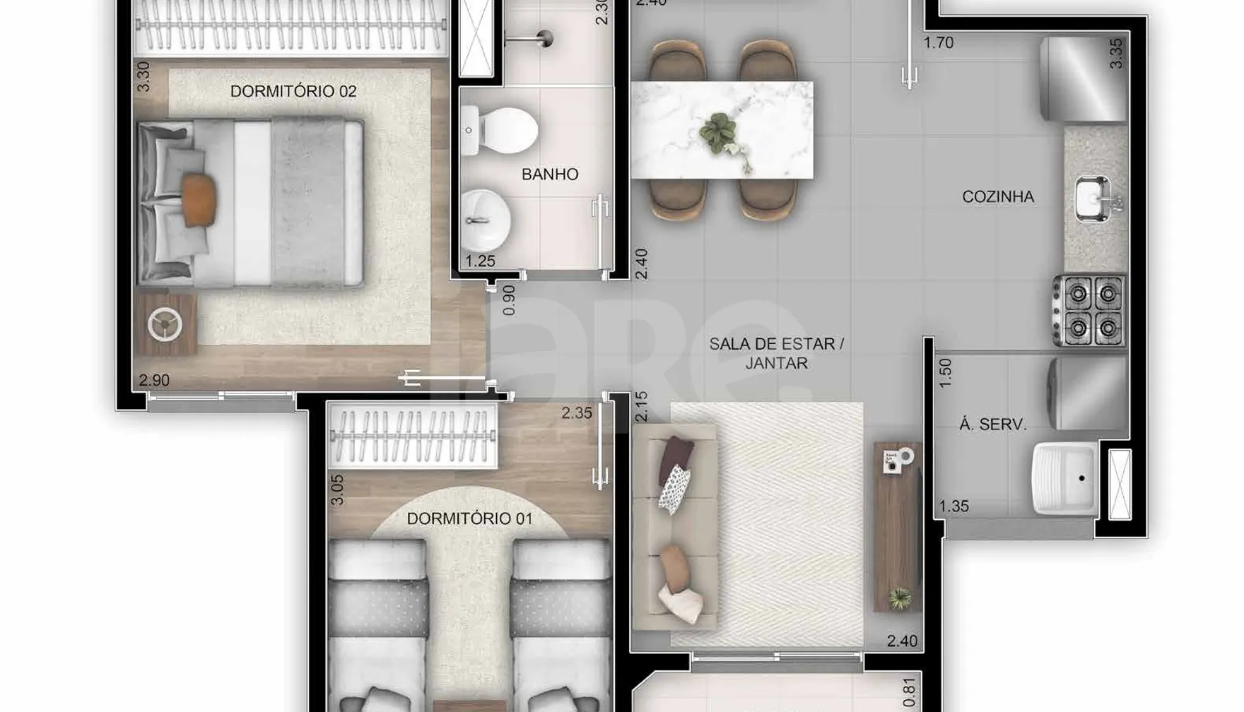 Planta — Apartamento 48 m²