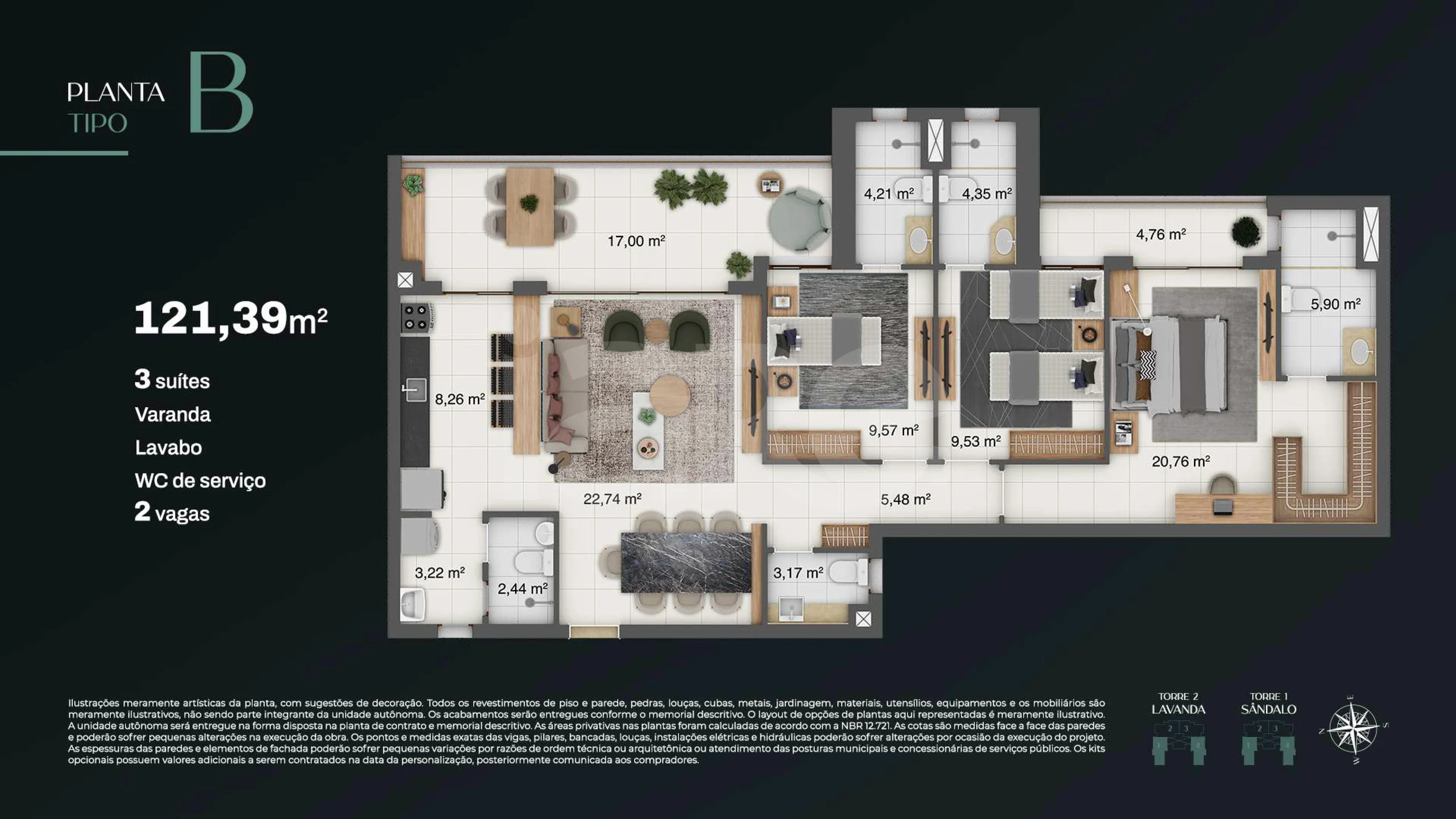 Planta — Tipo B 121,39 m²