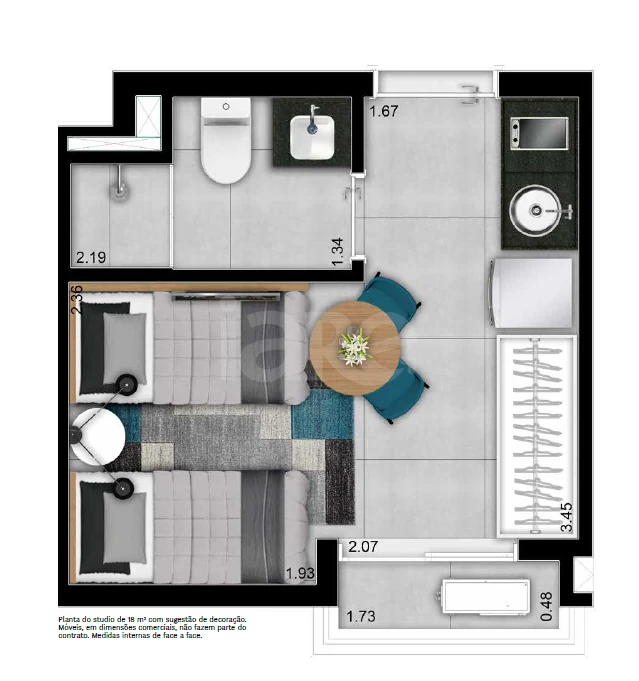 Planta — Studio 17,46 m²