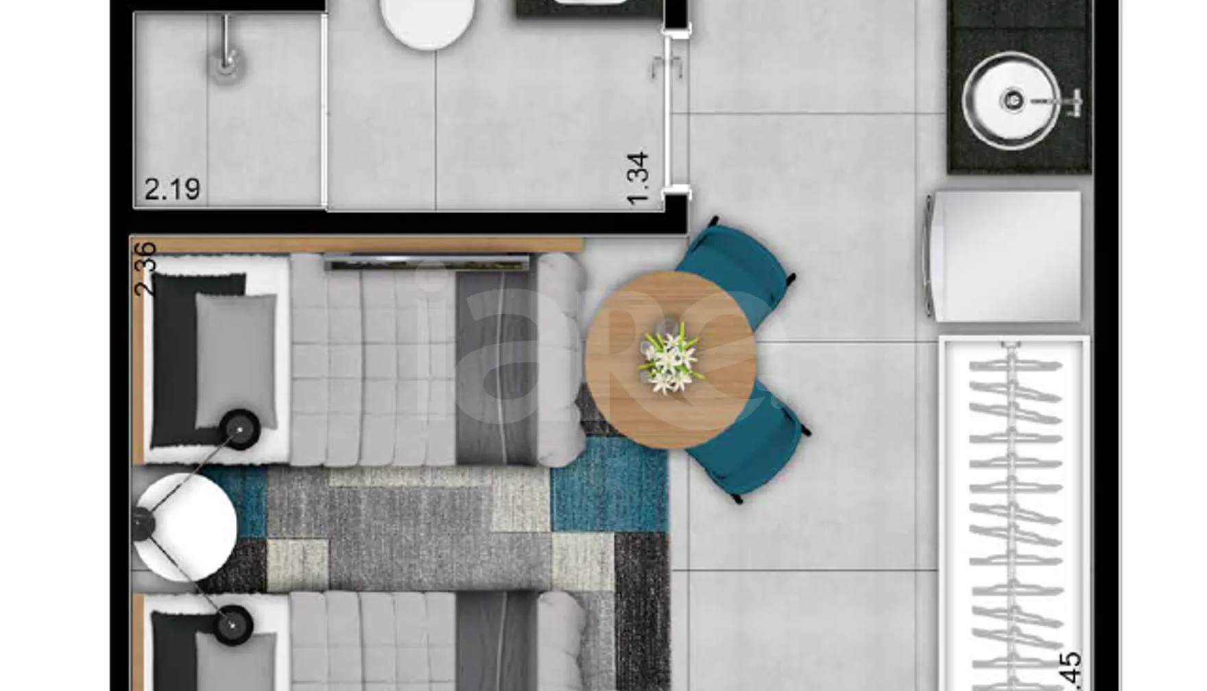 Planta — Studio 17,46 m²