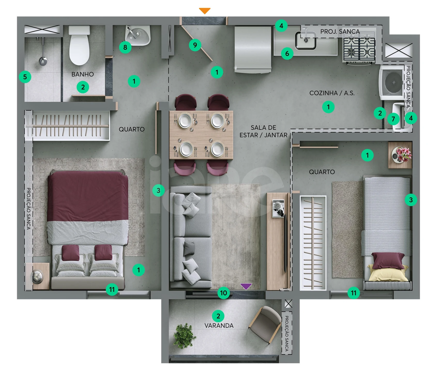 Planta — Apartamento 36,7 m²
