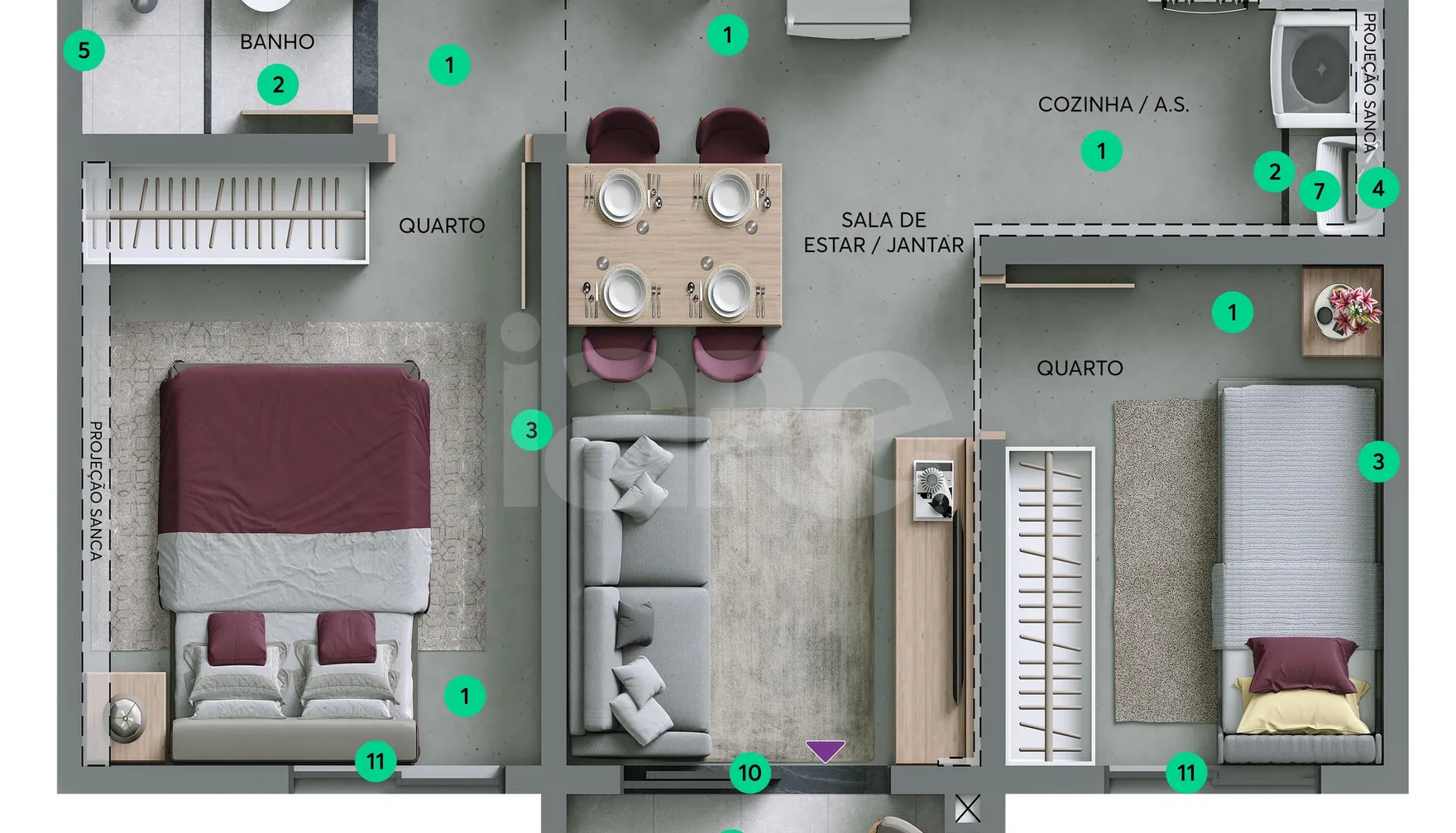 Planta — Apartamento 36,7 m²