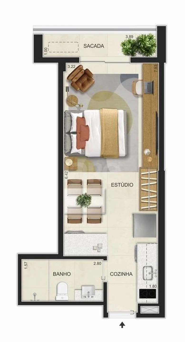 Planta — Studio 32,74 m²
