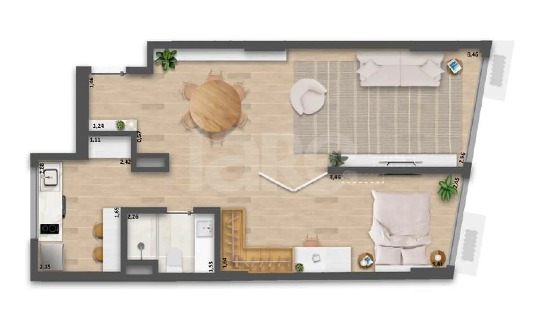 Planta — Studio 65,1 m²