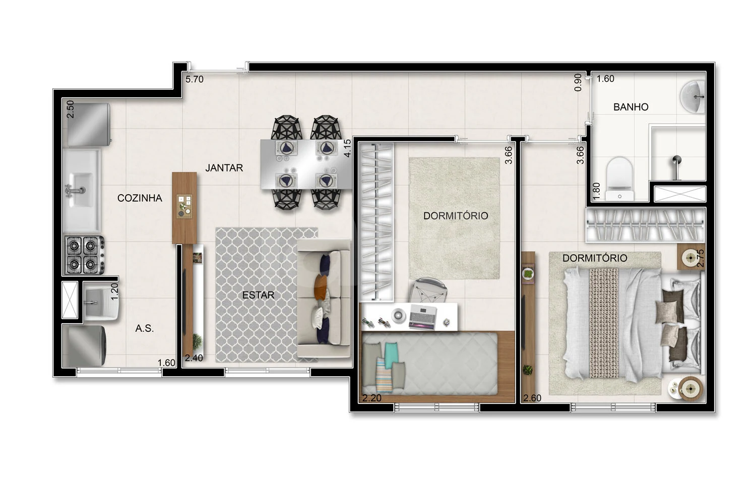 Planta — Apartamento 44,86 m²