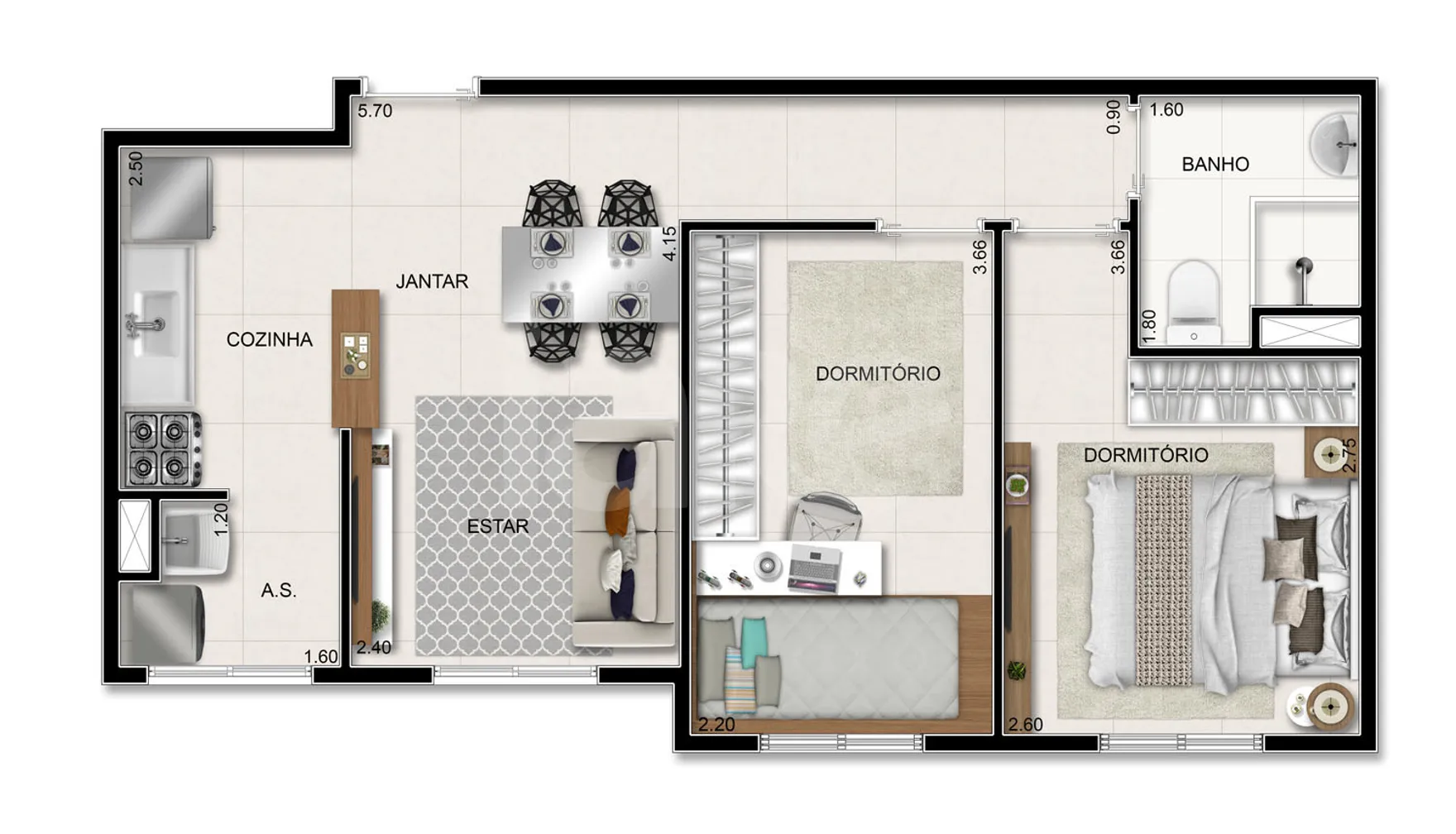 Planta — Apartamento 44,86 m²
