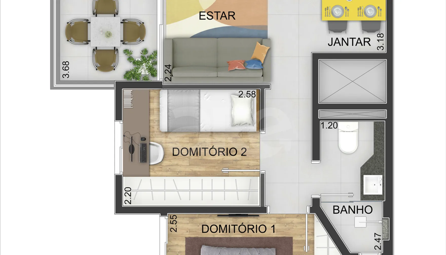 Planta — Apartamento 46 m²
