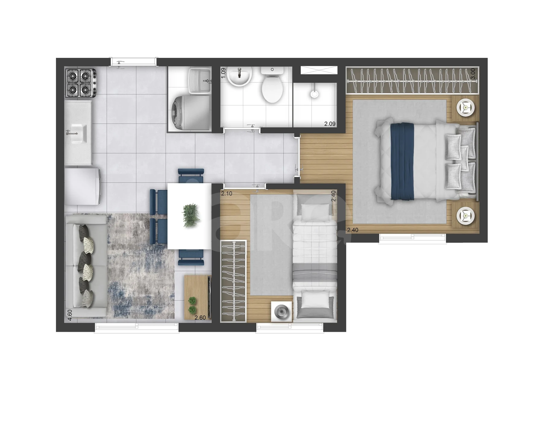 Planta — Apartamento 33,1 m²