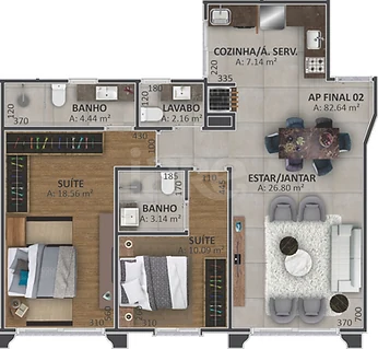 Planta — Apartamento 82,64 m²