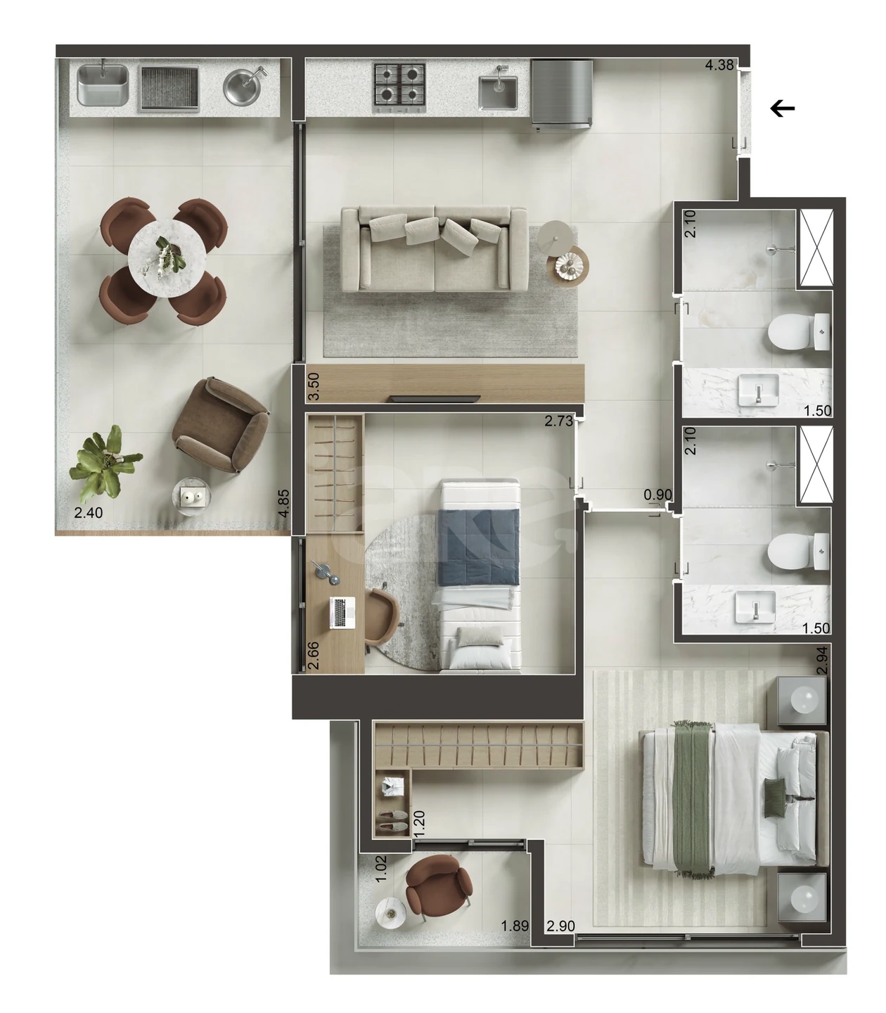 Planta — Apartamento 61,58 m²