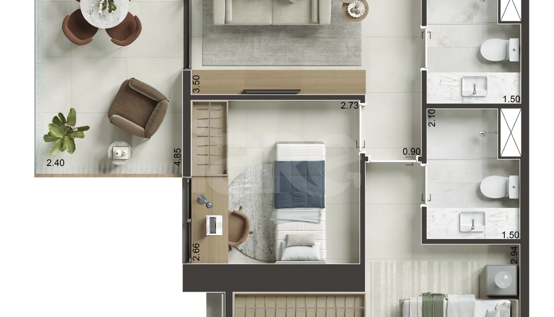 Planta — Apartamento 61,58 m²